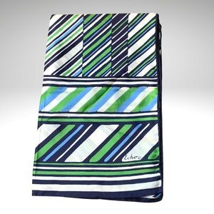Vintage Echo Silk Neck Scarf Geometric Stripe Multicolor Blue Green White 46x15”